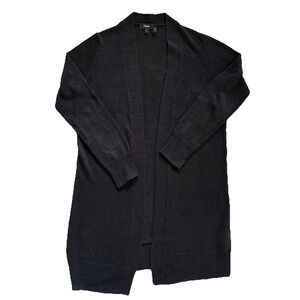 Theory Linen Blend Duster Cardigan Sweater Black Large Longlined Slim Silhouette